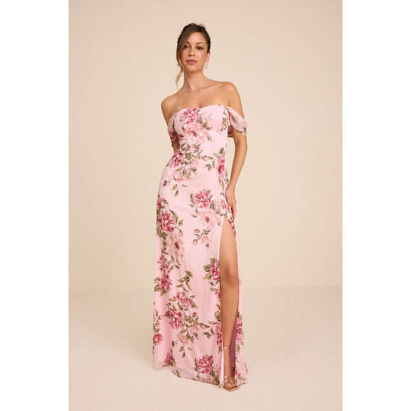Lulus Dresses & Skirts - Lulus Magical Magnetism Light Pink Floral Off-the-shoulder Maxi Dress - Size M